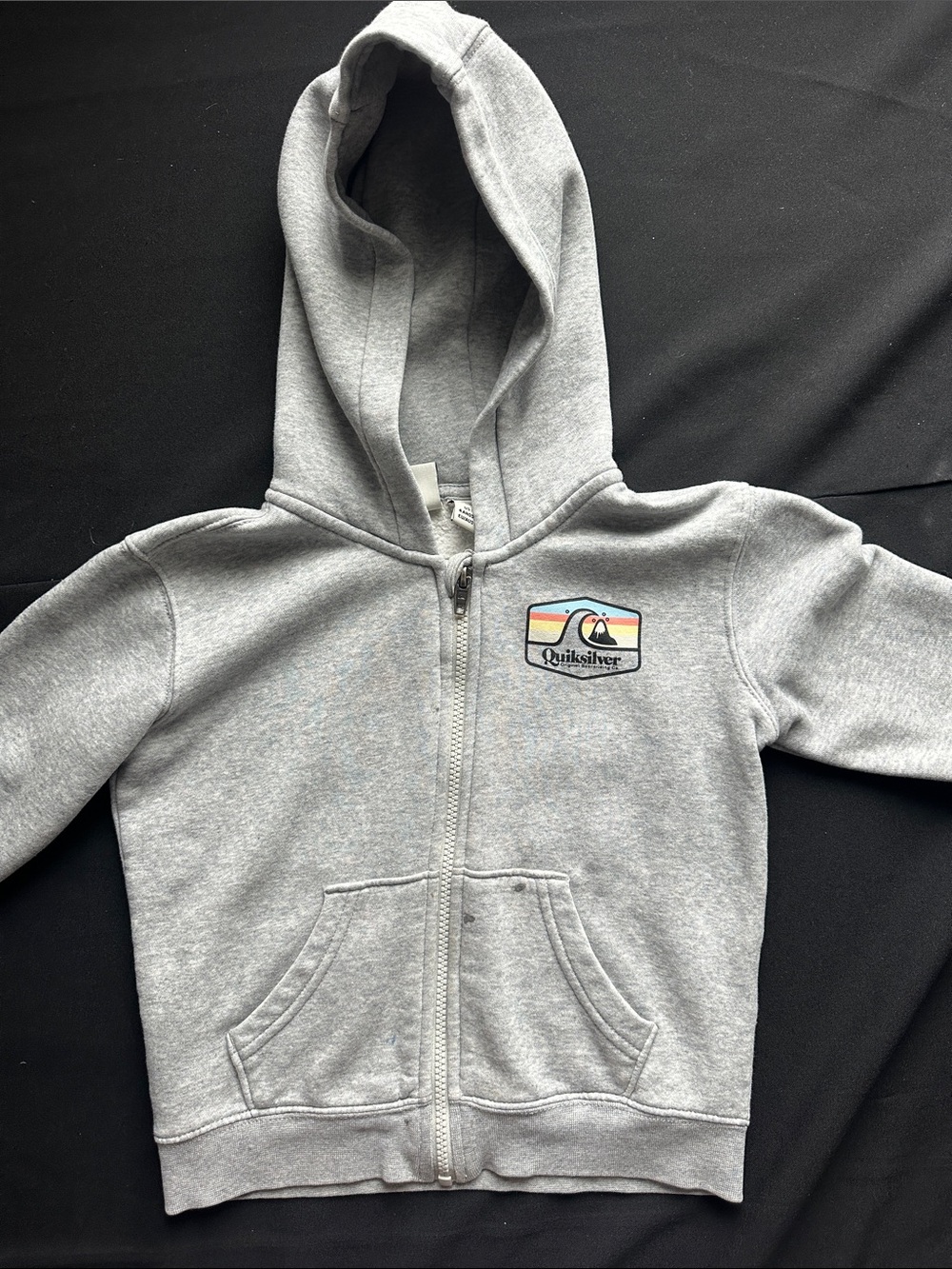Quiksilver Kids Light Gray Zip Hoodie with Multicolor Surf Badge